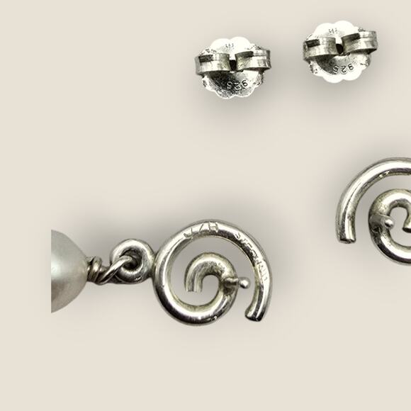 Freshwater Pearl Drop Sterling Silver 925 Signed JH Artisan Earrings Vintage - Picture 5 of 7